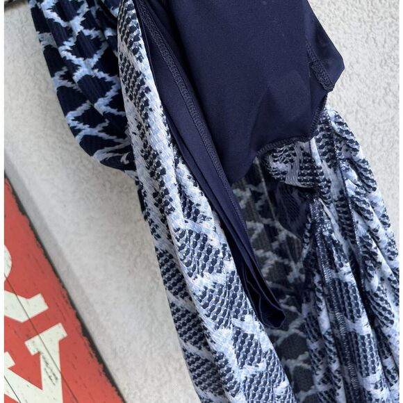 Michael Kors Jacquard Print Midi Halter Dress - Size Large - Navy Blue/ White - Picture 7 of 11